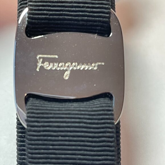 Salvatore Ferragamo Black Grosgrain Vara Bow Hair Clip, Silvertone Buckle - NWT - Picture 3 of 9